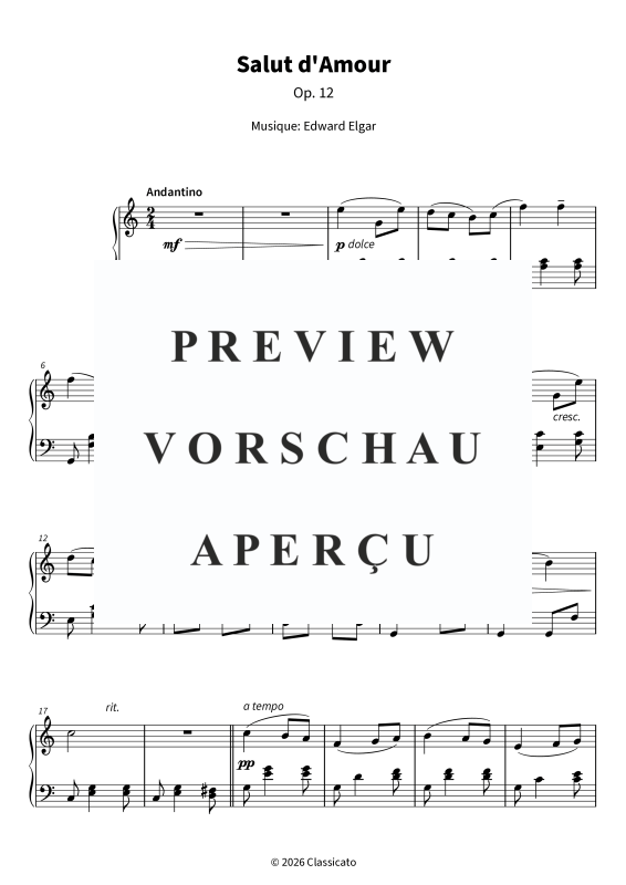 Produktgalerie: Seite 5 von 6 Salut d´Amour - Salut d´Amour op. 12 - Version simplifiée en do majeur - délicate et chaleureuse, , Klavier Solo