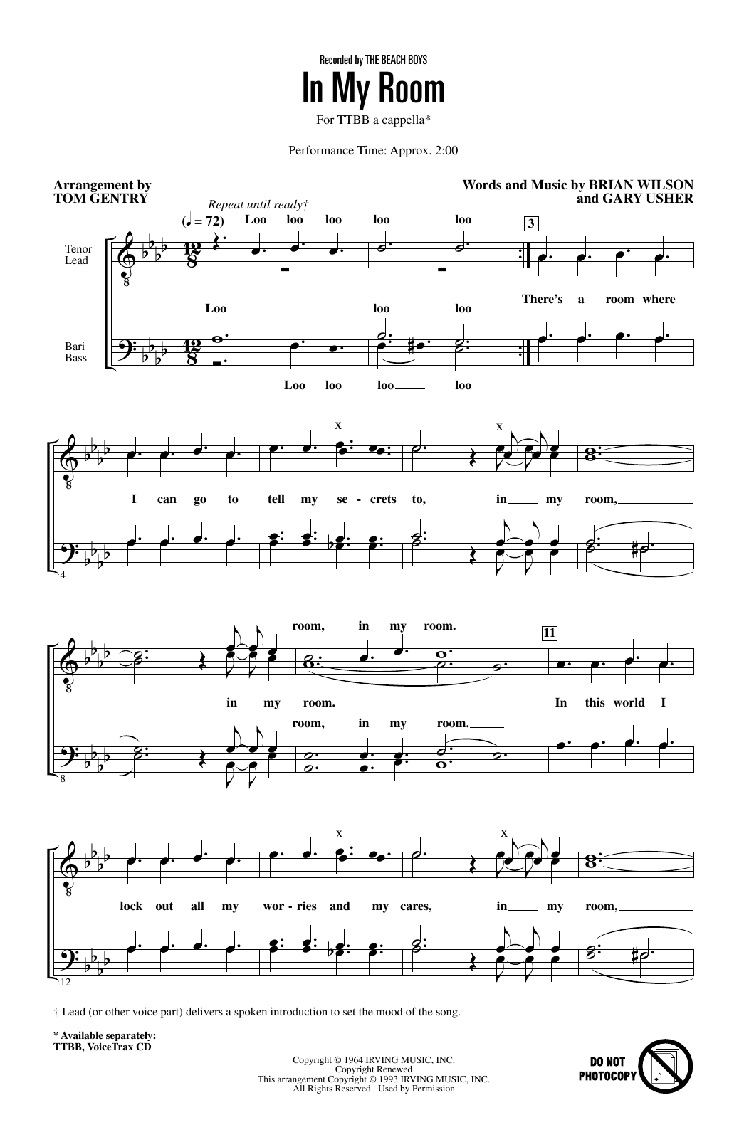 Produktbild zu: In My Room (arr. Tom Gentry)