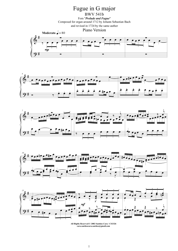 Produktbild zu: Fuge in G-Dur BWV 541b - Piano VersionJohann Sebastian Bach