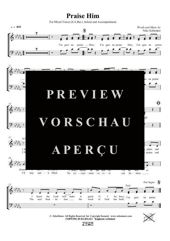 gallery: Praise Him, , Gemischter Chor SAM/Solo opt. und Klavier
