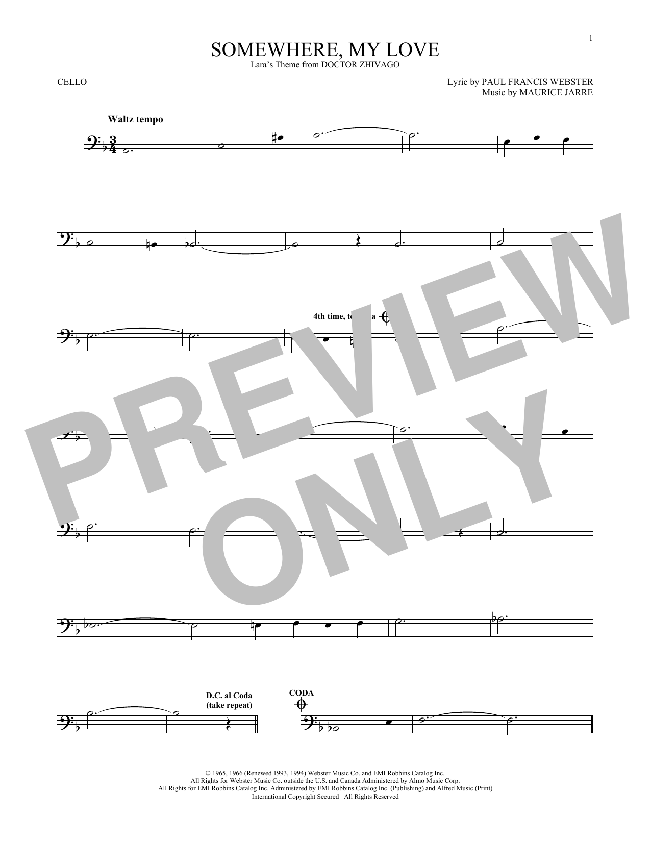 Produktgalerie: Seite 1 von 1 Somewhere, My Love, Maurice Jarre, Violoncello