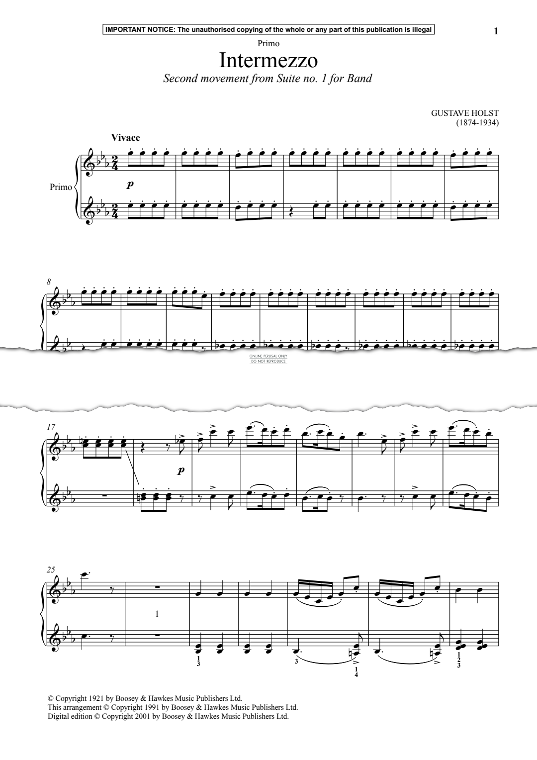 Produktgalerie: Seite 1 von 1 Intermezzo (Second Movement from 'Suite No. 1 for Band'), Gustave Holst, Klavier
