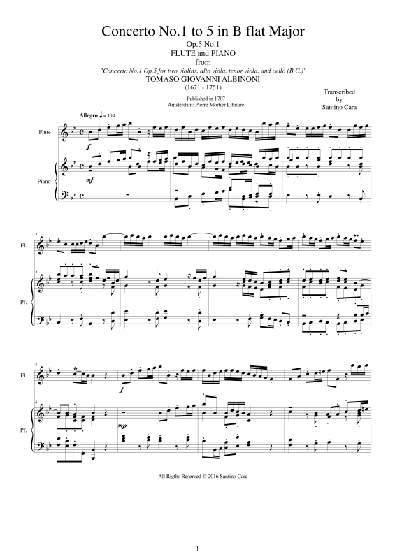 Produktbild zu: Flute Concerto No.1 in B-Dur Op.5Tomaso Albinoni
