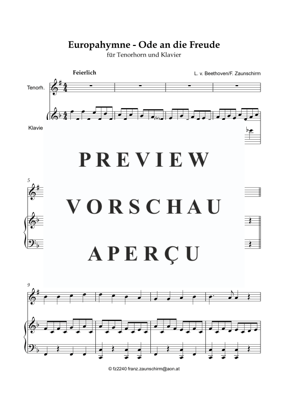 Produktgalerie: Seite 2 von 8 Europahymne - Ode an die Freude, , Tenorhorn und Klavier