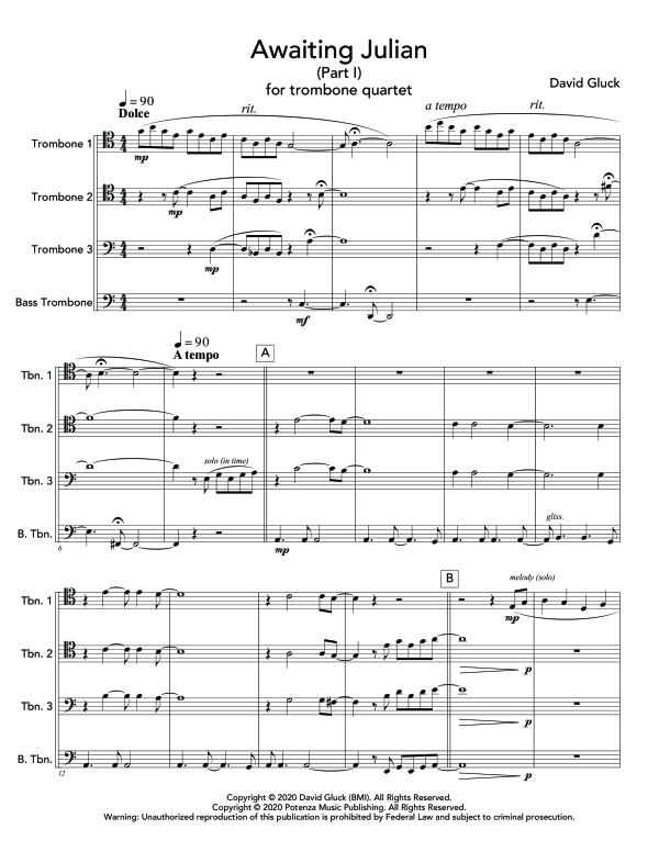 Product gallery: Page 1 of 11 Awaiting Julian (Part I), , (Trombone quartet)