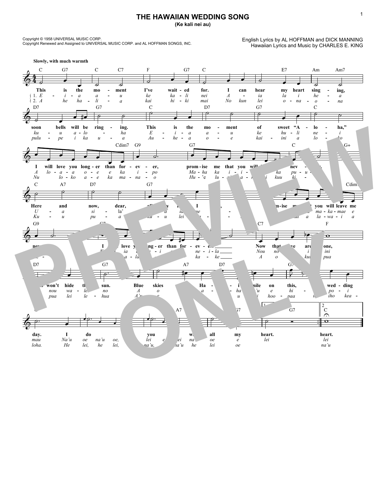 Product picture to: The Hawaiian Wedding Song (Ke Kali Nei Au)
