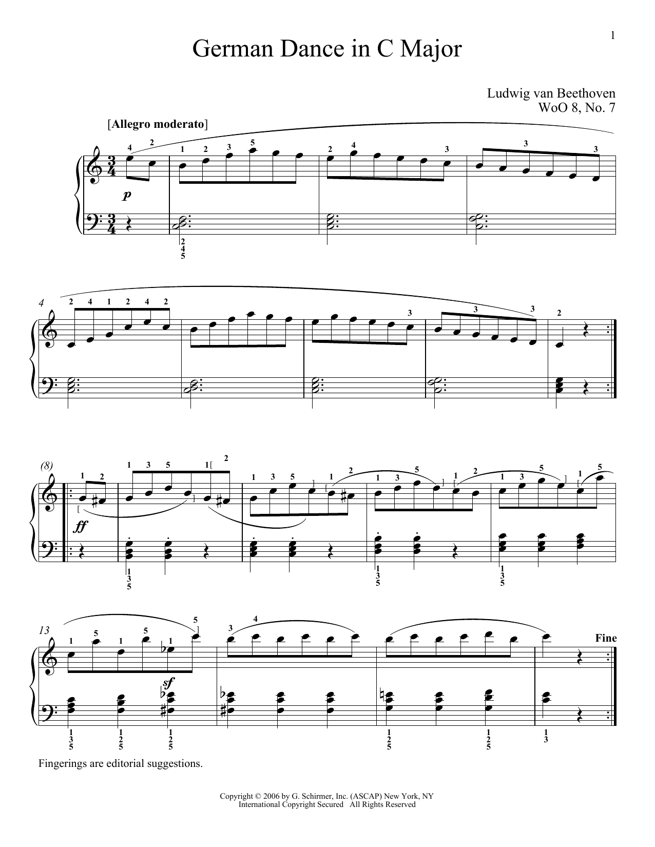 Product gallery: Page 1 of 1 German Dance In C Major, WoO 8, No. 7, Ludwig Van Beethoven
