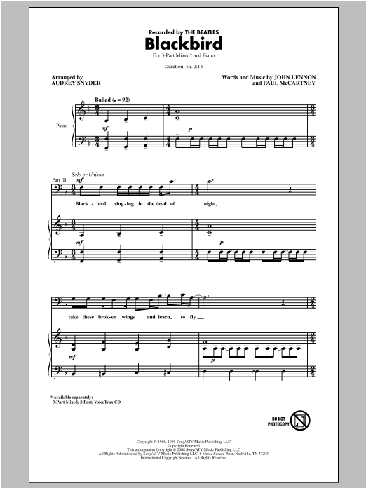 Produktbild zu: Blackbird (arr. Audrey Snyder)