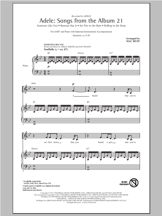 Product picture to: Adele: Songs From The Album 21 (Medley)