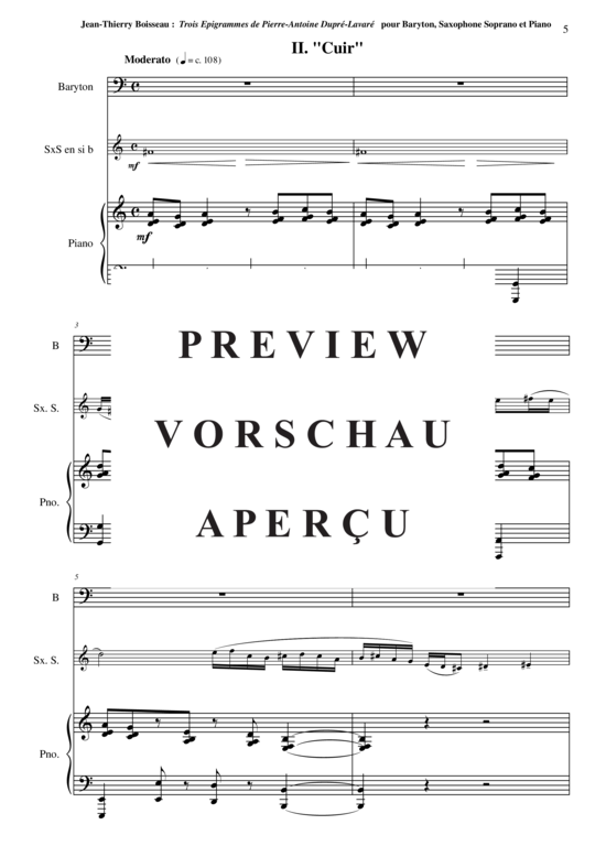 Product gallery: Page 7 of 16 Trois Épigrammes de Pierre-Antoine Dupré-Lavaré , , (baritone voice, soprano saxophone + piano)