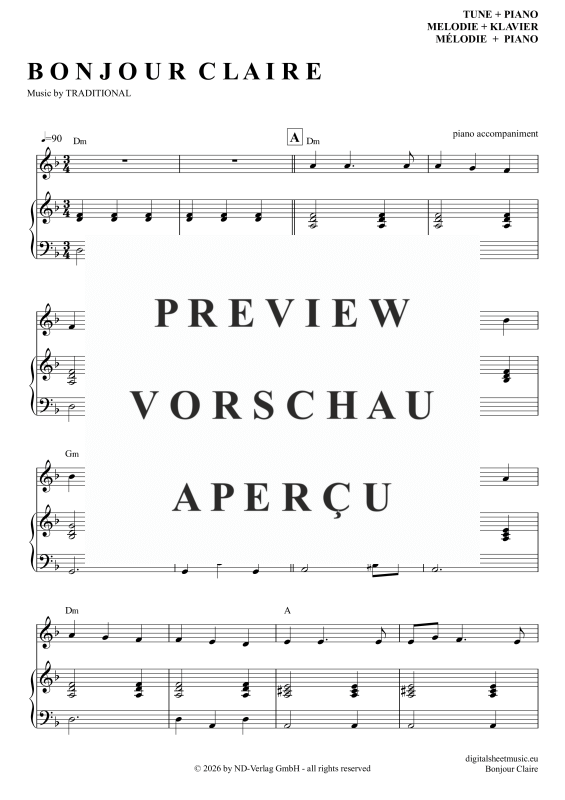 Produktgalerie: Seite 2 von 7 Bonjour Claire, Traditional, Gesang mit Klavierbegleitung