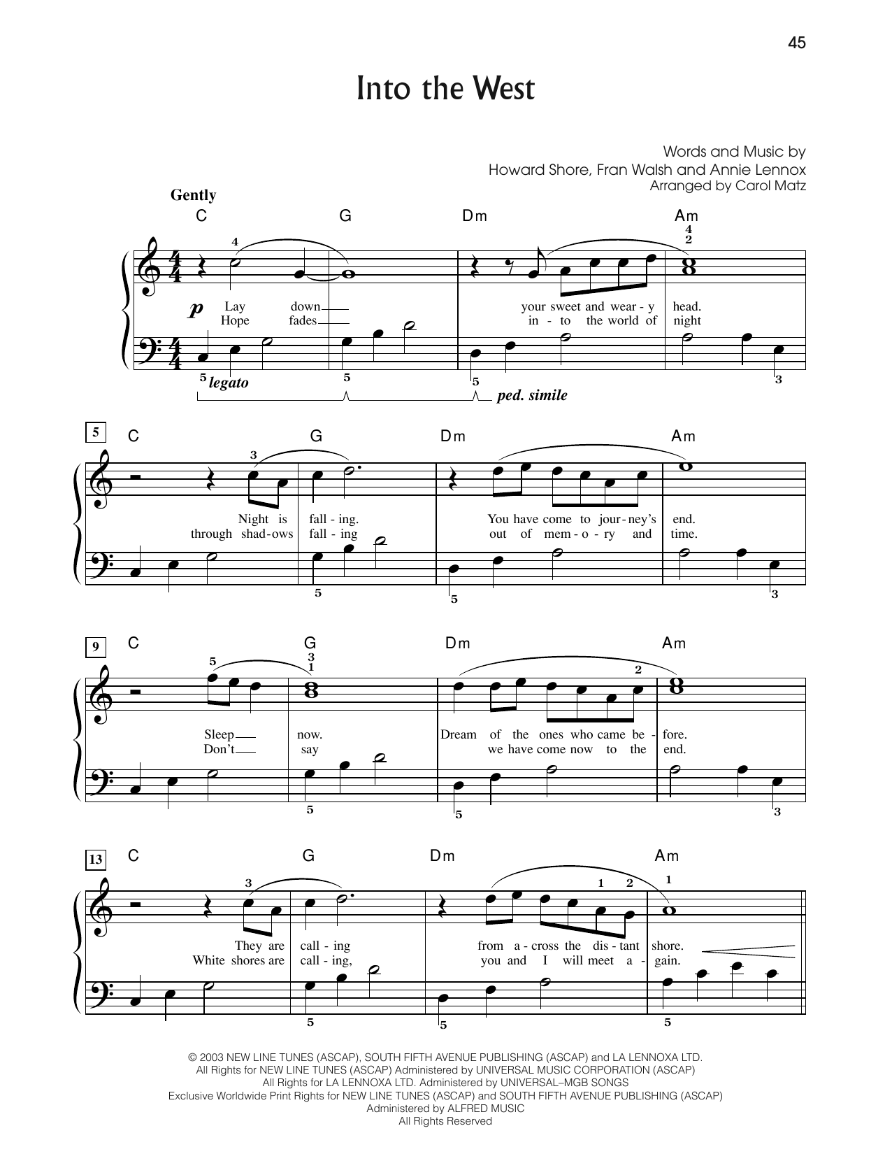 Product picture to: Into The West (from The Lord Of The Rings: The Return Of The King) (arr. Carol Matz)