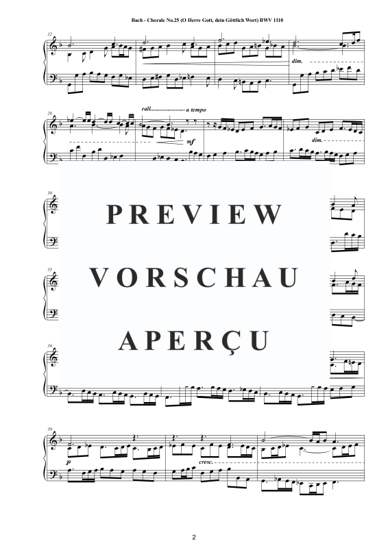 Produktgalerie: Seite 3 von 4 Choral No.25 in B-Dur (O Herre Gott, dein Göttlich Wort) BWV 1110, , Klavier Solo
