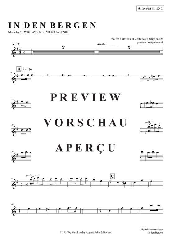 Product gallery: Page 9 of 21 In Den Bergen (Saxophon Trio AAA(T) , Avsenik, Slavko,  + piano)
