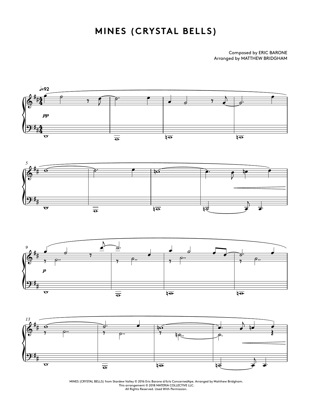 Product picture to:  Mines (Crystal Bells) (from Stardew Valley Piano Collections) (arr. Matthew Bridgham) - Augustine Mayuga Gonzales