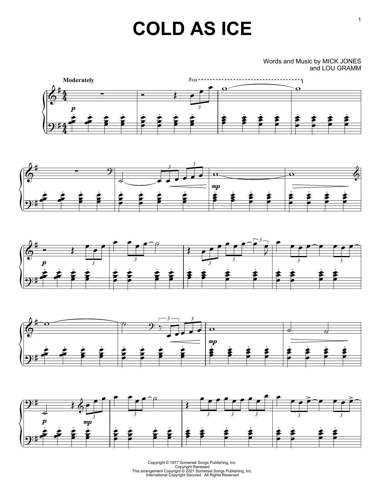 Product gallery: Page 1 of 1 Cold As Ice [Classical version] (arr. David Pearl), Foreigner