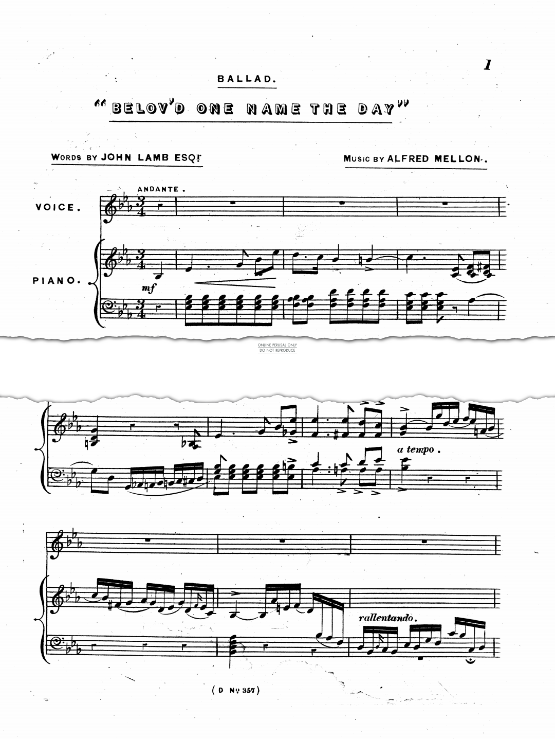 Produktgalerie: Seite 1 von 1 Beloved One Name The Day, Alfred Mellon, Gesang, Klavier