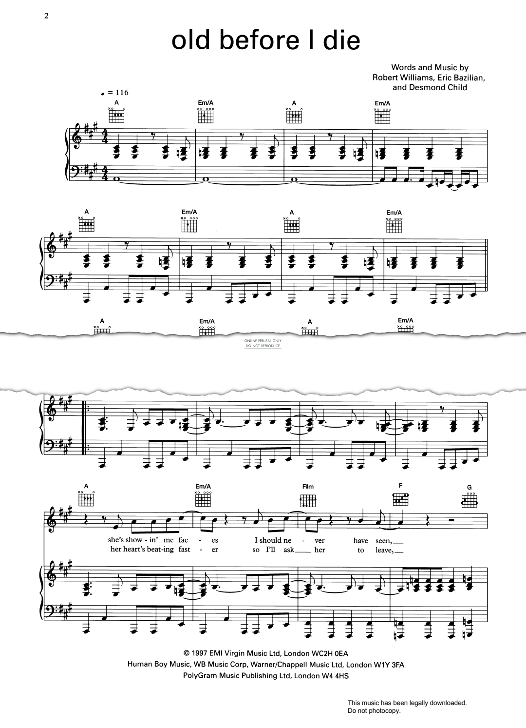 Product gallery: Page 1 of 1 Old Before I Die, Robbie Williams