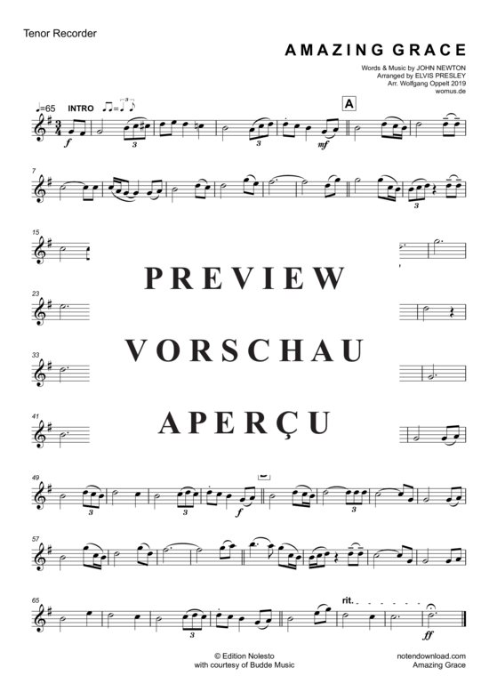 gallery: Amazing Grace , Presley, Elvis, (Blockflöten-Quartett SATB)