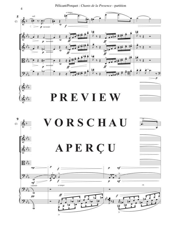 Product gallery: Page 7 of 21 Chants de la Présence , , (Mixed ensemble for soprano, clarinet in Bb + string quartet, piano)