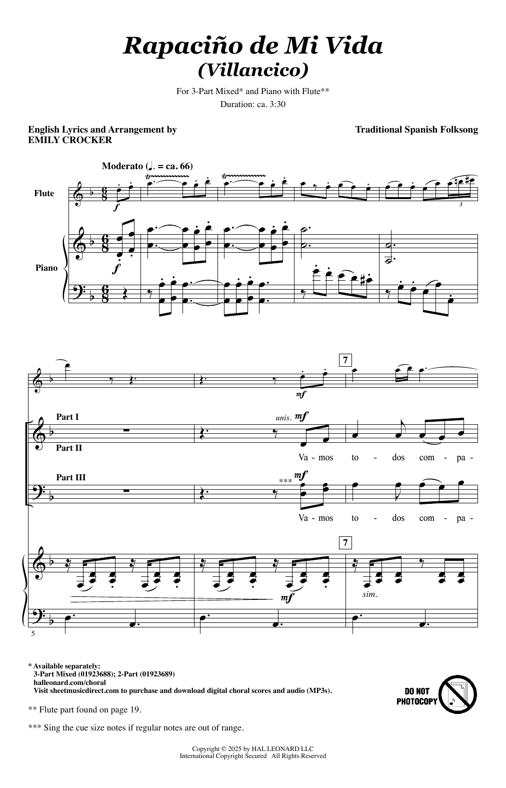 Produktgalerie: Seite 1 von 1 Rapaciño De Mi Vida (Villancico) (arr. Emily Crocker), Traditional Spanish Folk Song, Chor