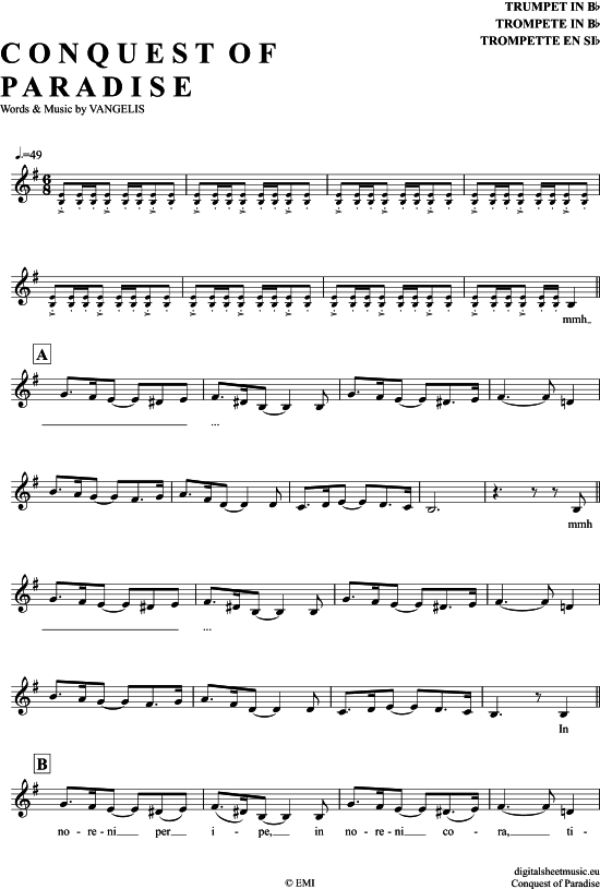 Produktgalerie: Seite 1 von 4 Conquest Of Paradise , Vangelis, Trompete in B