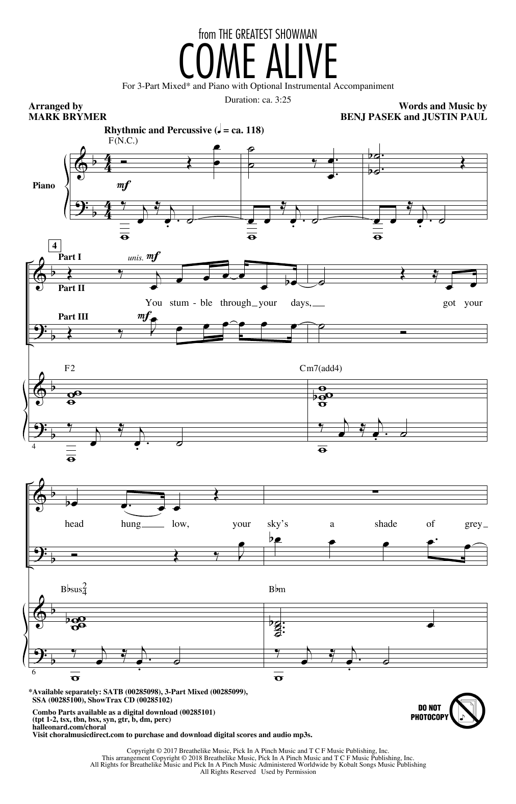 Product picture to: Come Alive (from The Greatest Showman) (arr. Mark Brymer)