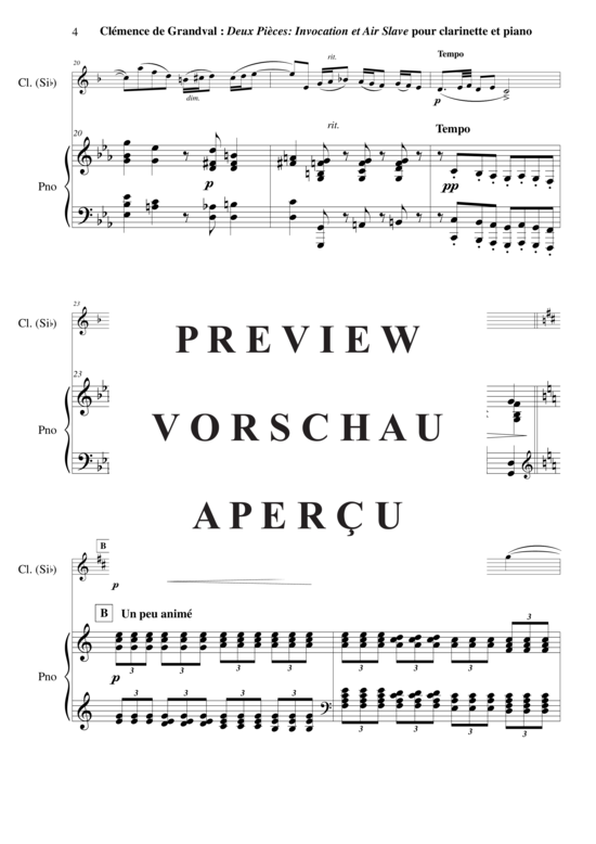 Product gallery: Page 5 of 21 Deux Pièces : Invocation et Air Slave , , (clarinet in Bb + piano)