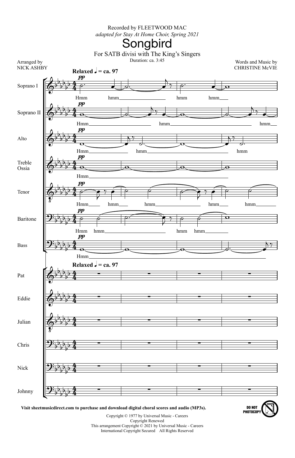Produktbild zu: Songbird (arr. Nick Ashby)