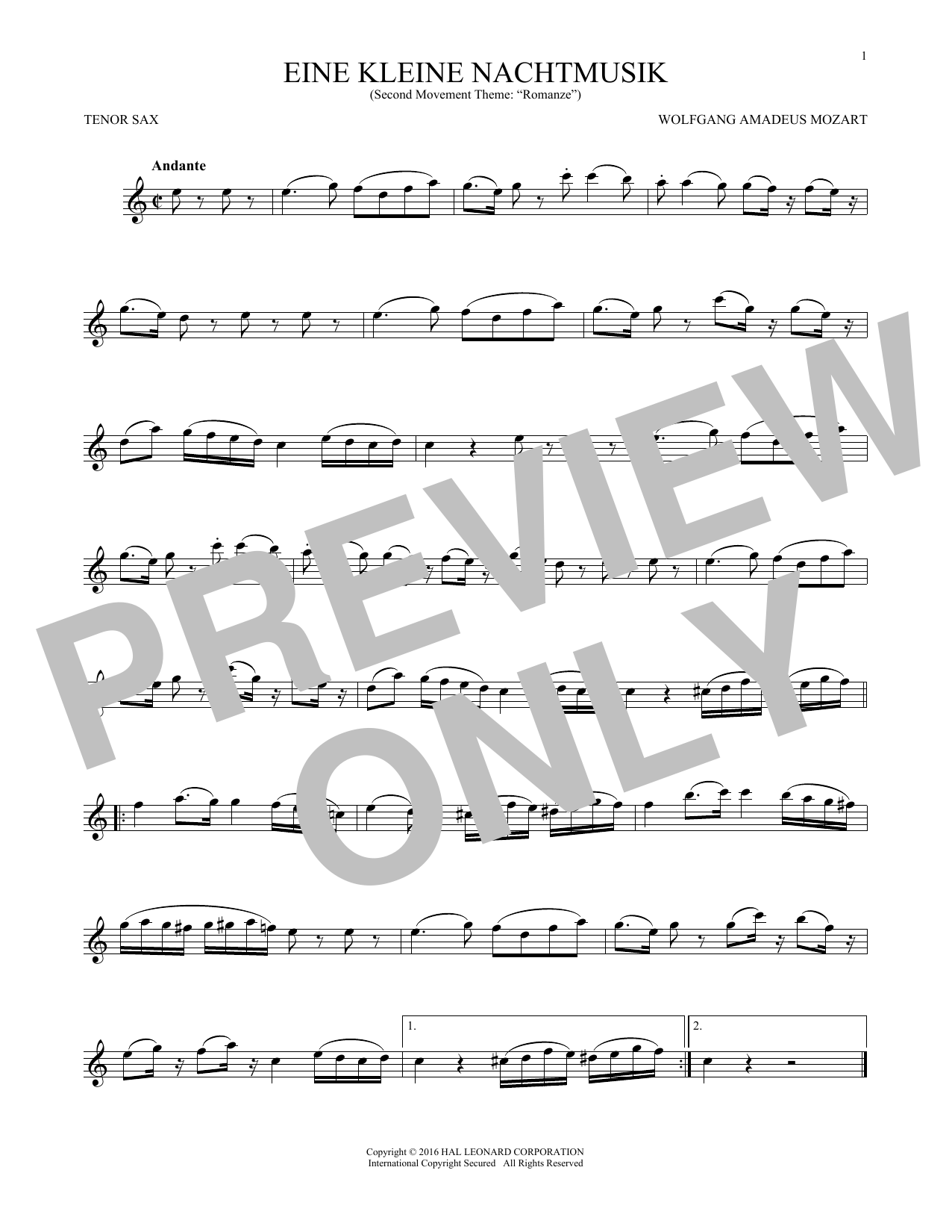 Product gallery: Page 1 of 1 Eine Kleine Nachtmusik ("Romance"), Second Movement, Wolfgang Amadeus Mozart