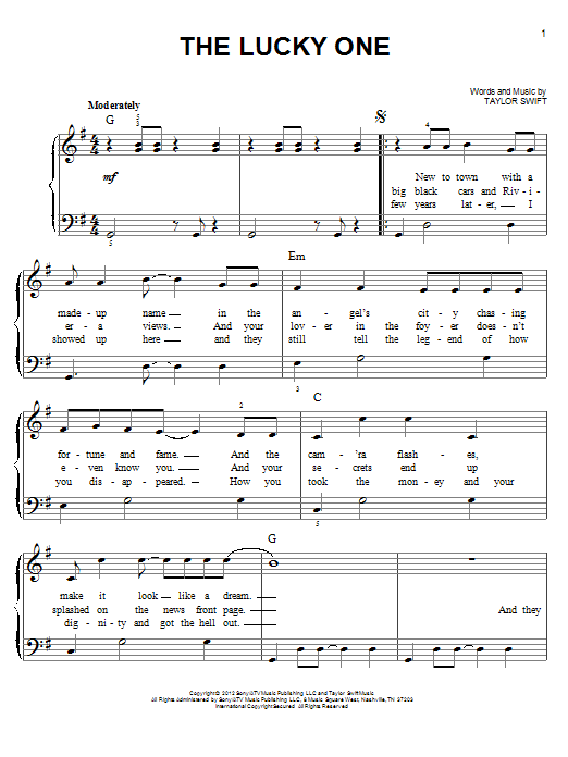 Produktgalerie: Seite 1 von 1 The Lucky One, Taylor Swift, Klavier