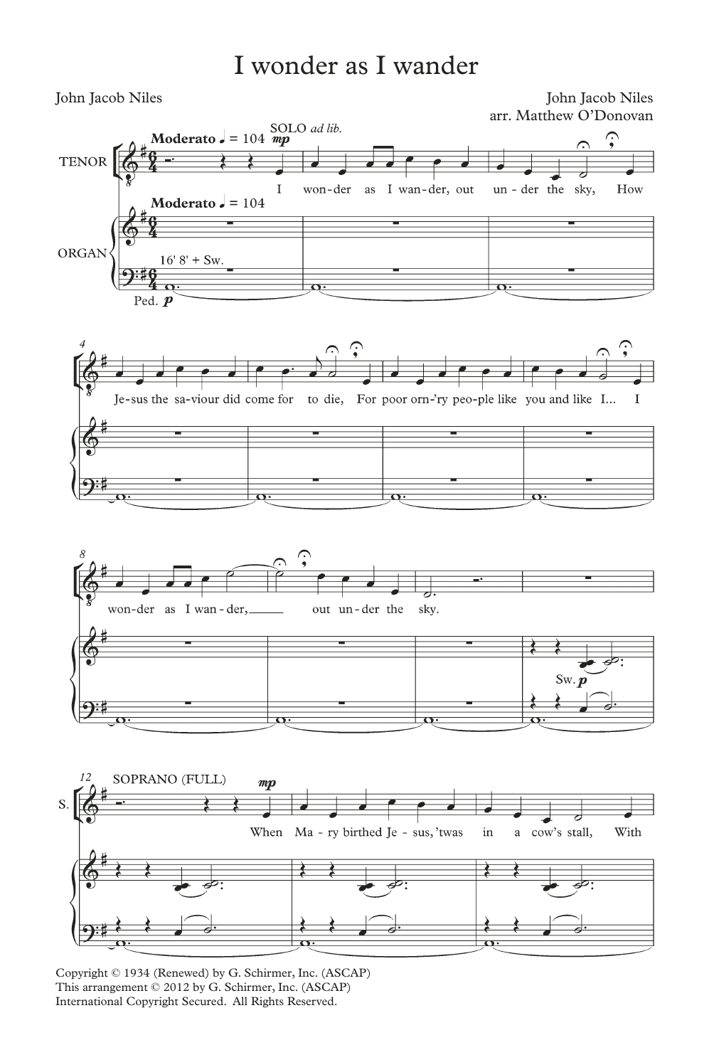 Product picture to: I Wonder As I Wander (arr. Matthew O'Donovan)
