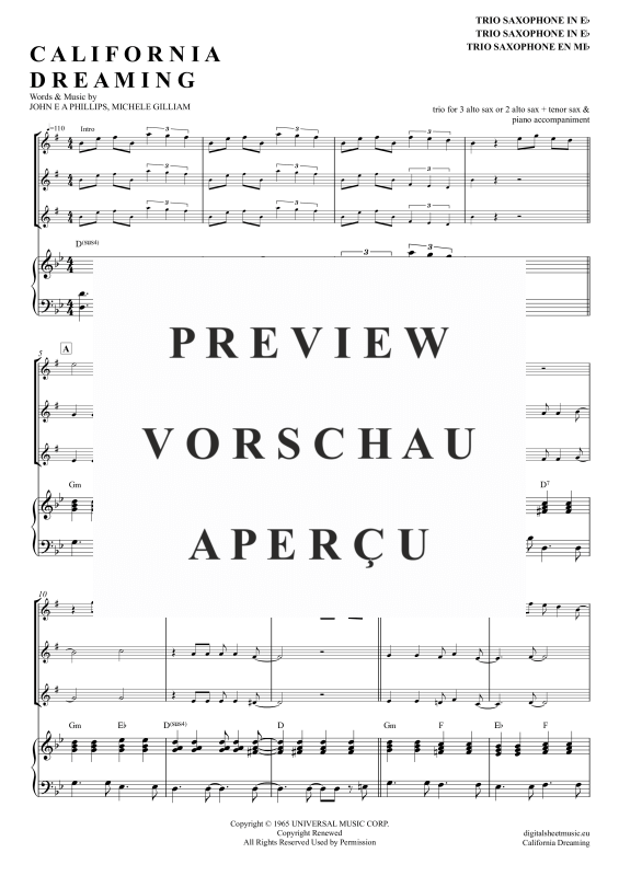 gallery: California Dreamin, Mamas & Papas, (Saxophon Trio AAA(T) + Klavier)