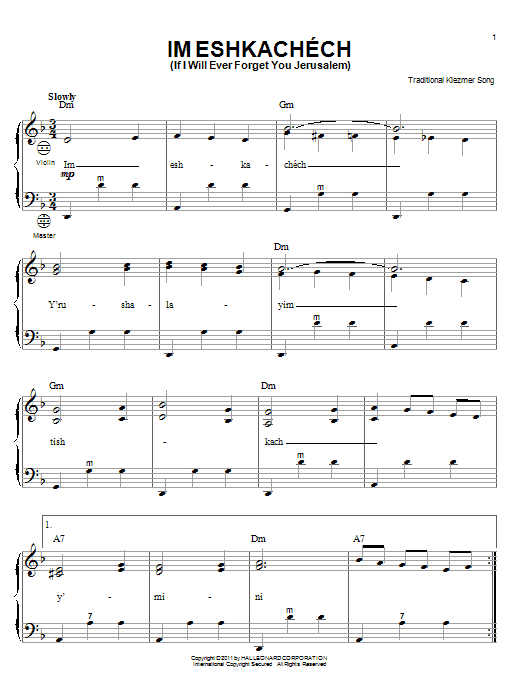 Product gallery: Page 1 of 1 Im Eshkachech (If I Will Ever Forget You Jerusalem), Traditional Klezmer Song