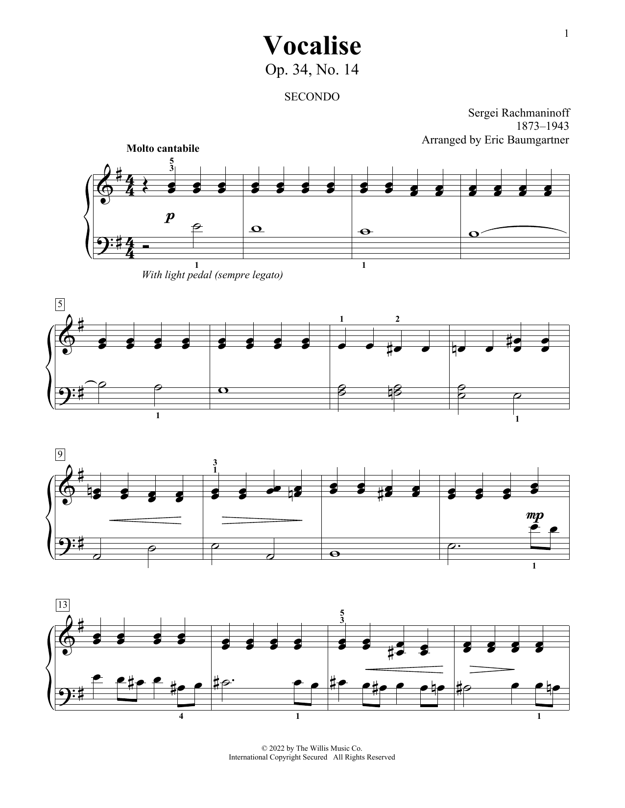 Product picture to: Vocalise, Op. 34, No. 14 (arr. Eric Baumgartner)