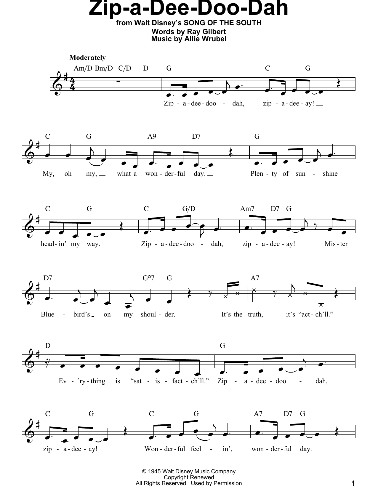 Produktbild zu: Zip-A-Dee-Doo-Dah (from Song Of The South)