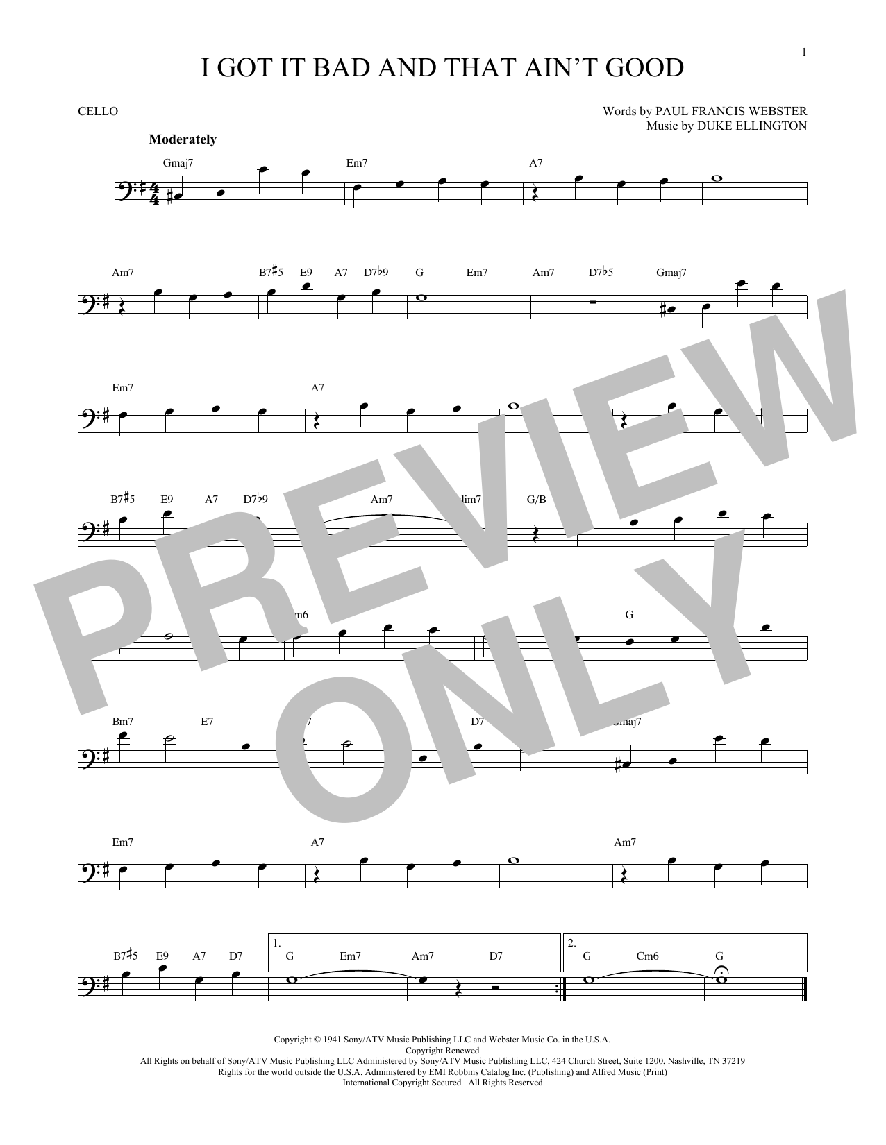 Produktgalerie: Seite 1 von 1 I Got It Bad And That Ain't Good, Duke Ellington, Violoncello