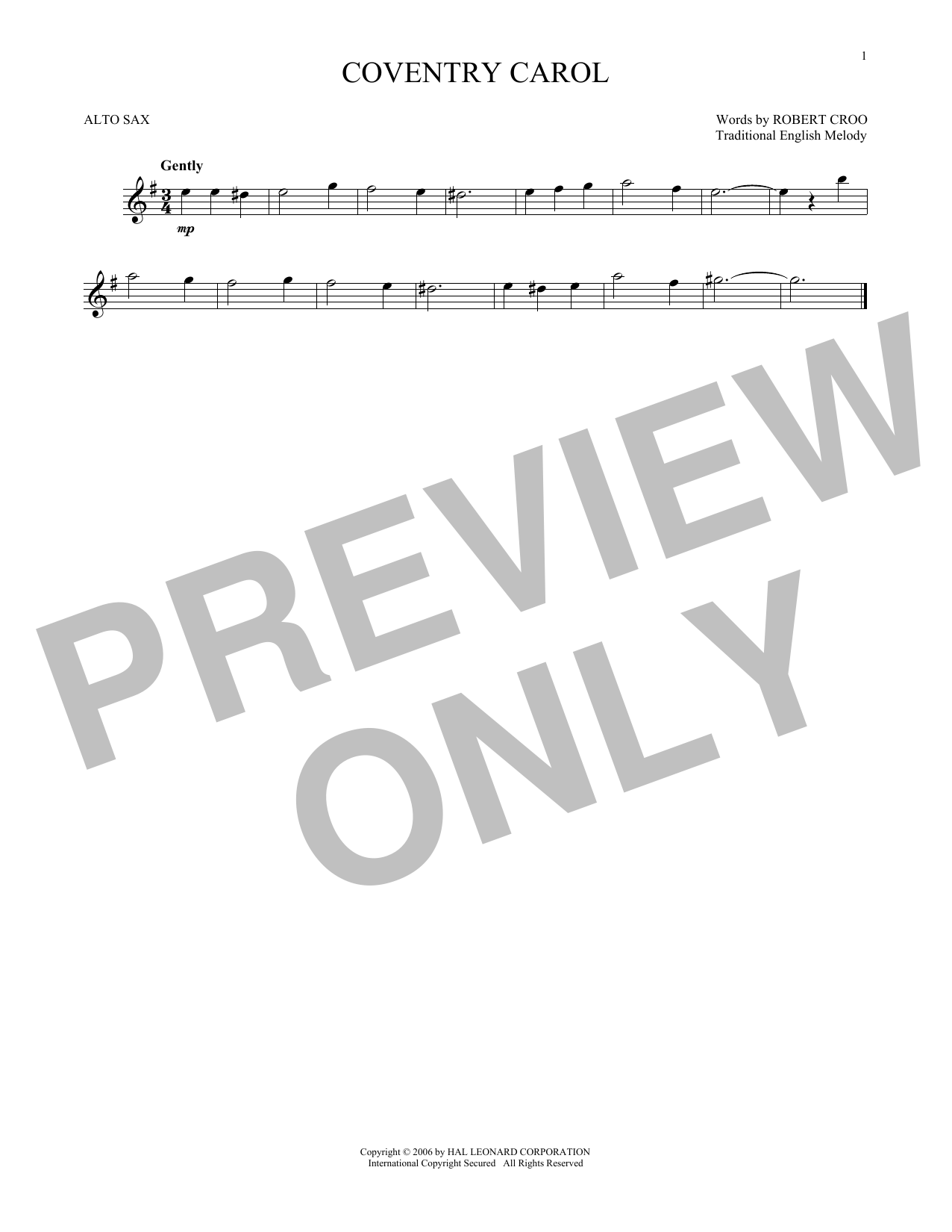 Product gallery: Page 1 of 1 Coventry Carol, Traditional English Melody