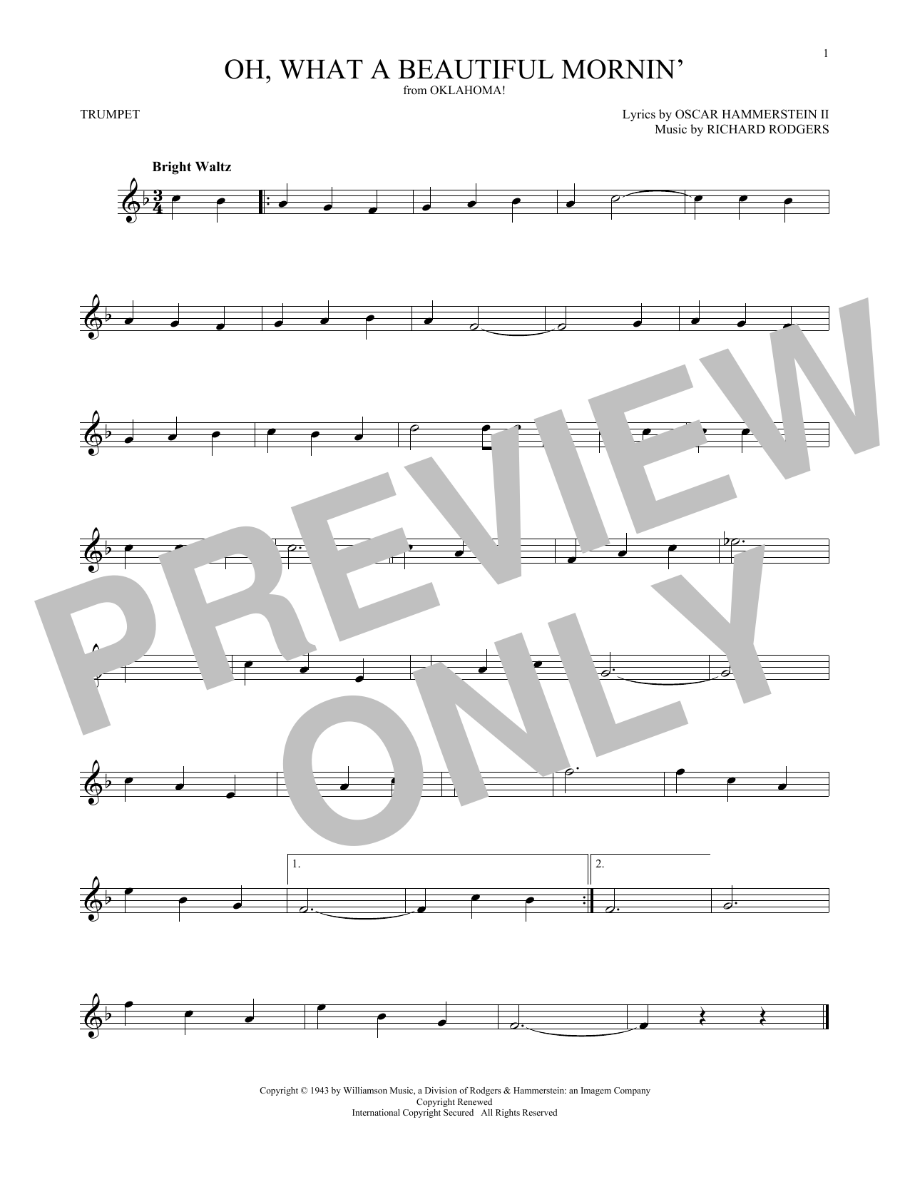 Produktgalerie: Seite 1 von 1 Oh, What A Beautiful Mornin' (from Oklahoma!), Rodgers & Hammerstein, Trompete
