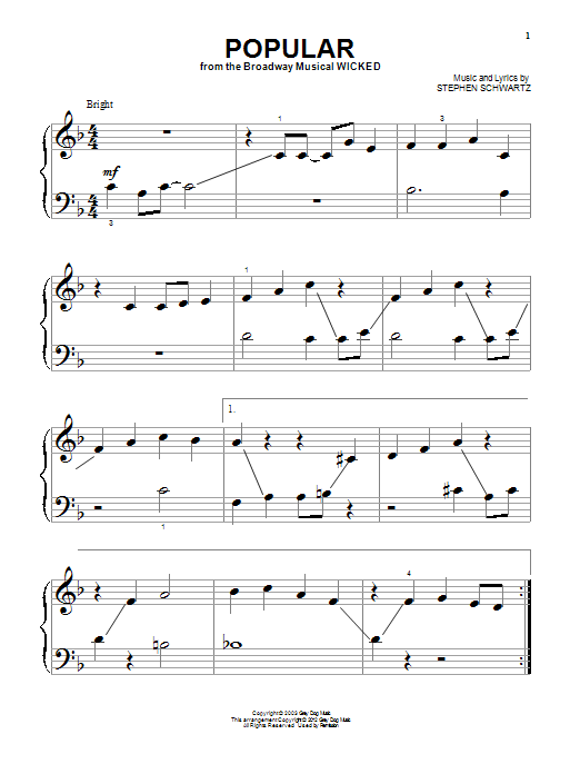 Produktgalerie: Seite 1 von 1 Popular (from Wicked), Stephen Schwartz, Klavier
