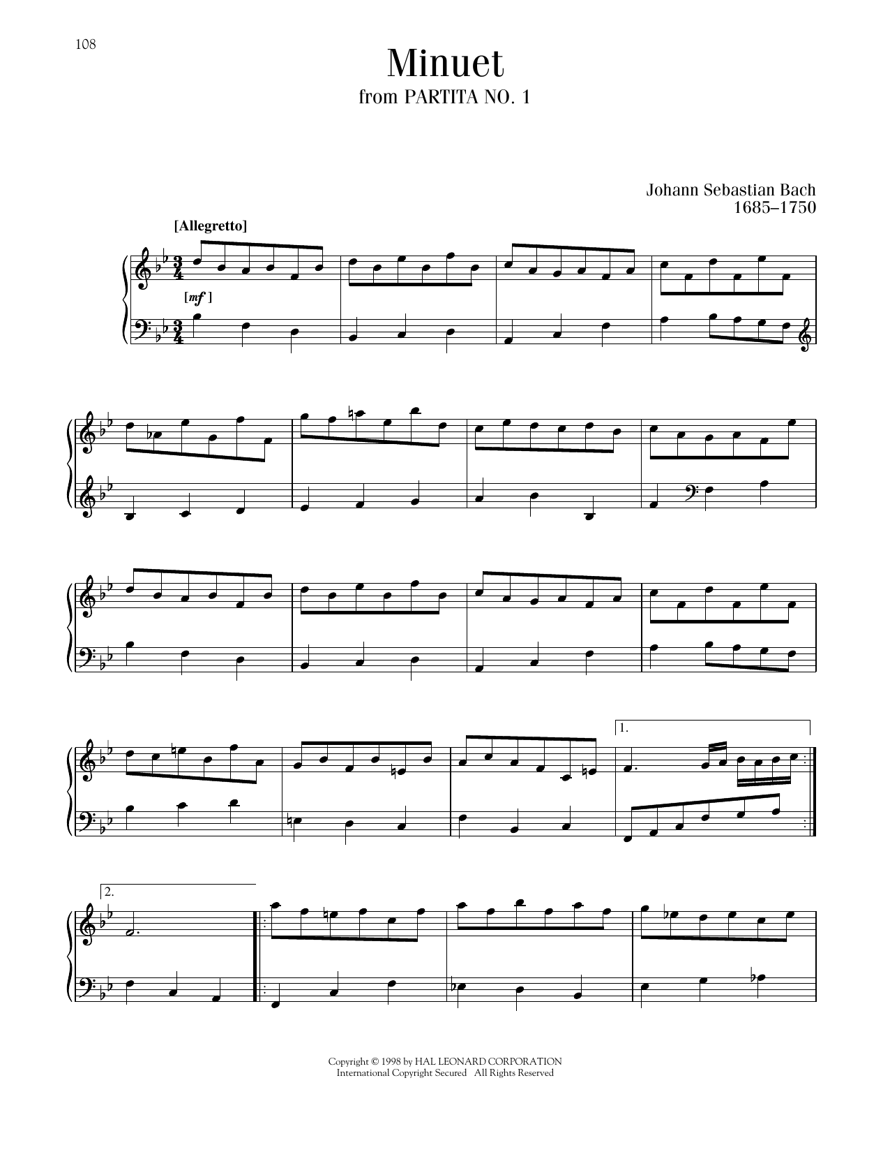 Produktgalerie: Seite 1 von 1 Menuet, Johann Sebastian Bach, Klavier