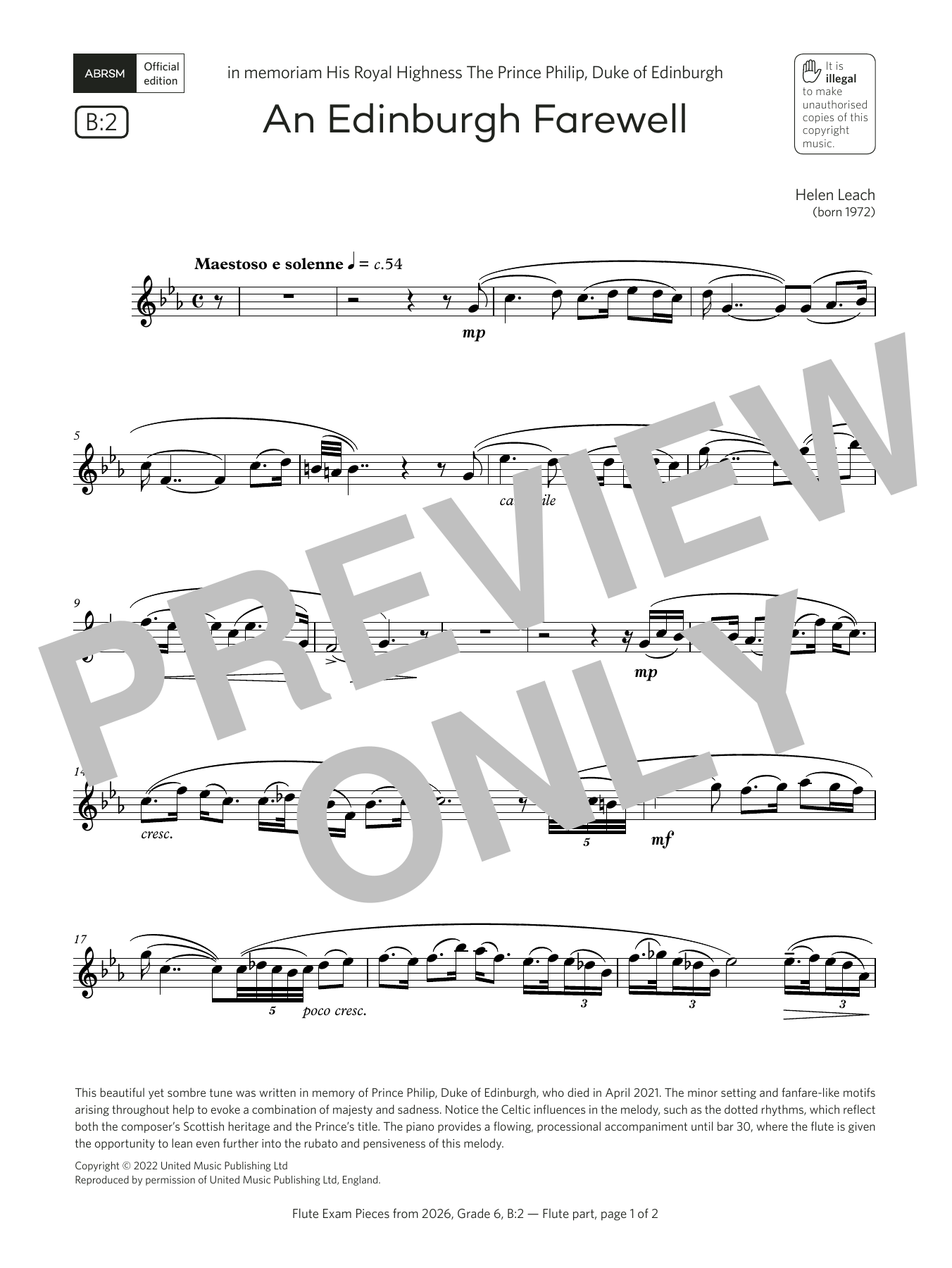 Product gallery: Page 1 of 1 An Edinburgh Farewell (Grade 6, list B2, from the ABRSM Flute Syllabus from 2026), Helen Leach