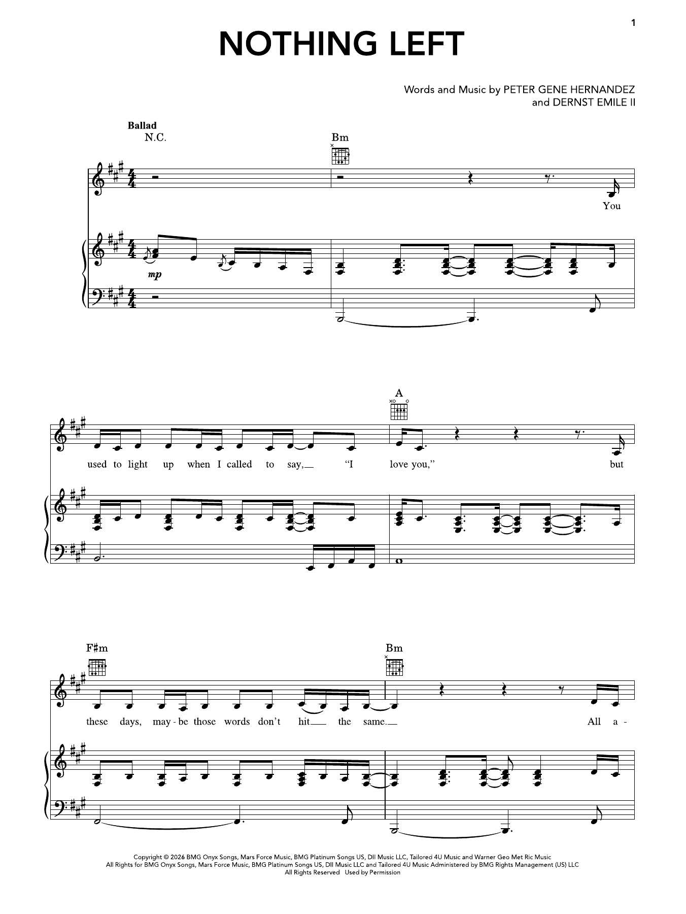 Produktgalerie: Seite 1 von 1 Nothing Left, Bruno Mars, Gesang, Gitarre, Klavier