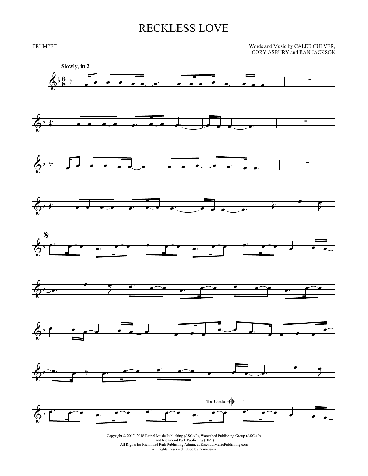 Produktgalerie: Seite 1 von 1 Reckless Love, Cory Asbury, Trompete