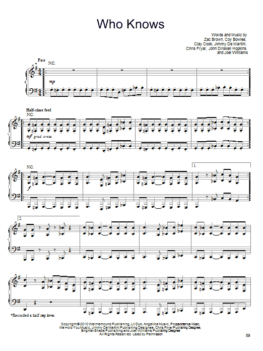 Produktgalerie: Seite 1 von 1 Who Knows, Zac Brown Band, Gesang, Gitarre, Klavier