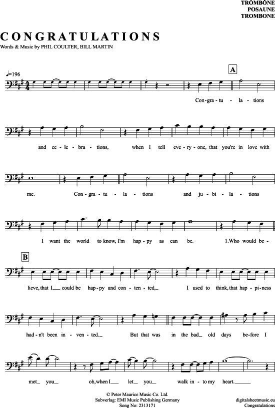 Product gallery: Page 1 of 4 Congratulations , Richard, Cliff, (Posaune / Bariton)