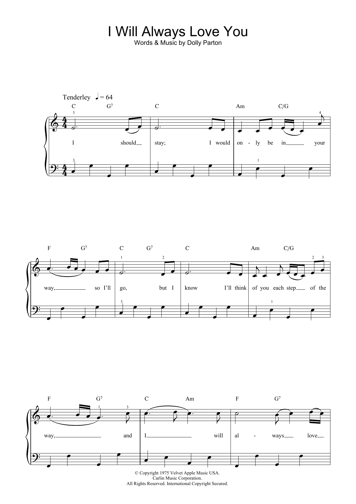 Produktgalerie: Seite 1 von 1 I Will Always Love You, Whitney Houston, Klavier