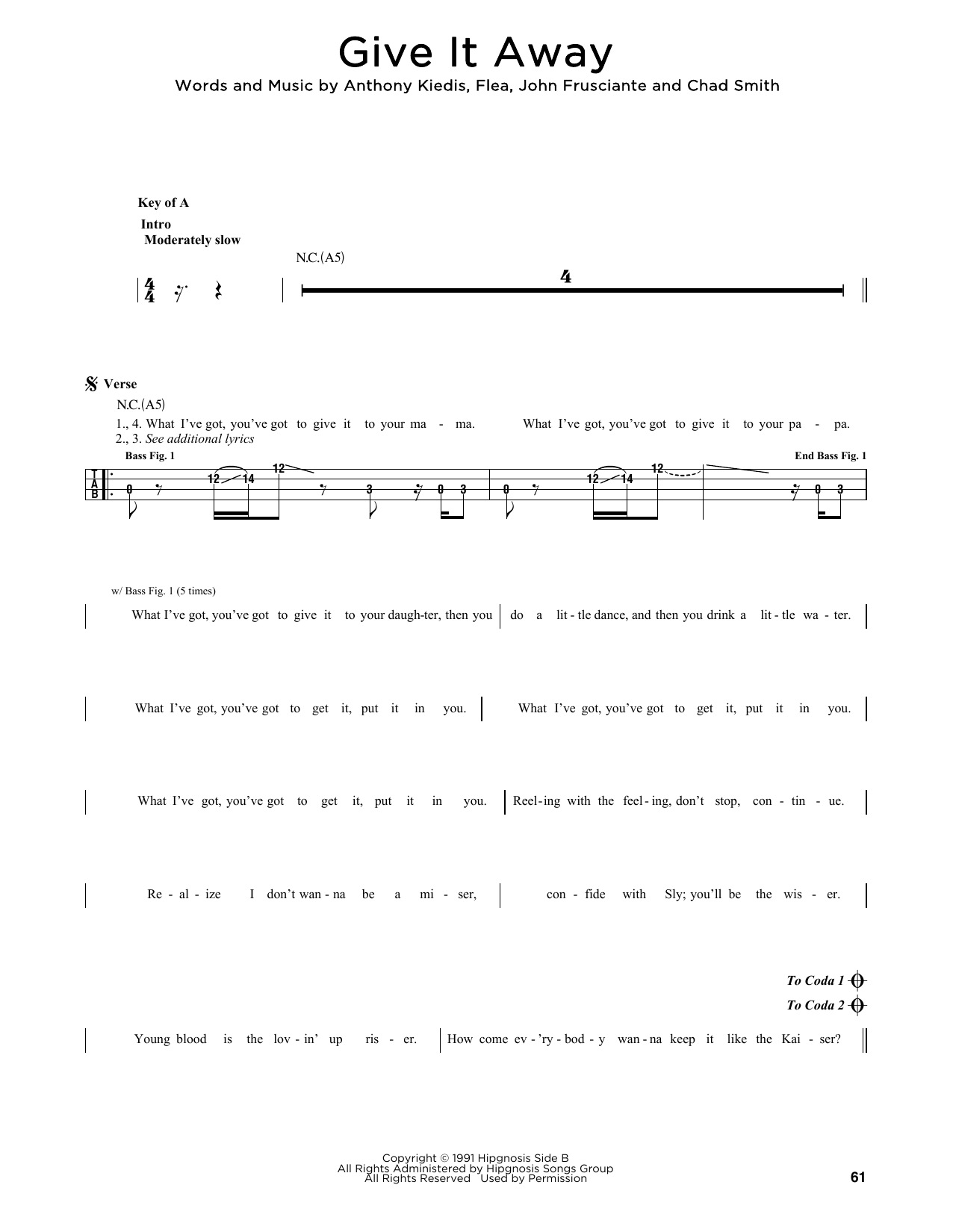 Produktgalerie: Seite 1 von 1 Give It Away, Red Hot Chili Peppers, E-Bass, Gitarre