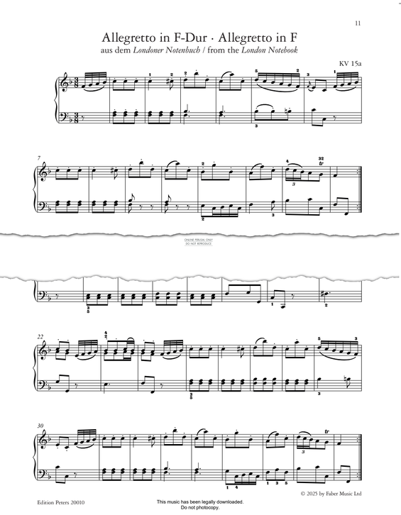 Product picture to: Allegretto in F, KV 15a