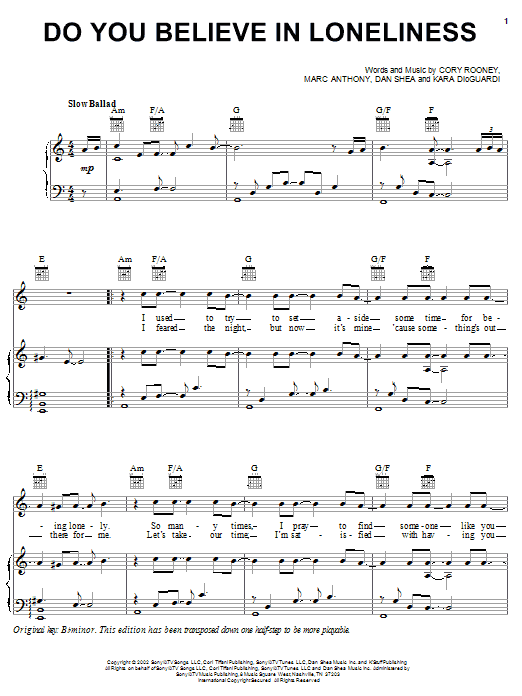 Produktgalerie: Seite 1 von 1 Do You Believe In Loneliness, Marc Anthony, Gesang, Gitarre, Klavier